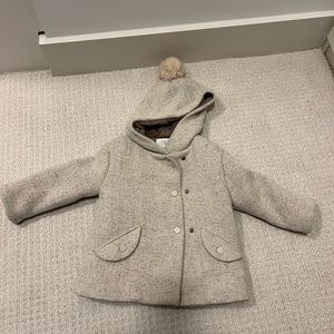 Zara Toddler Girl's Snap Button Hooded Wool Blend Jacket Coat 2-3 Years